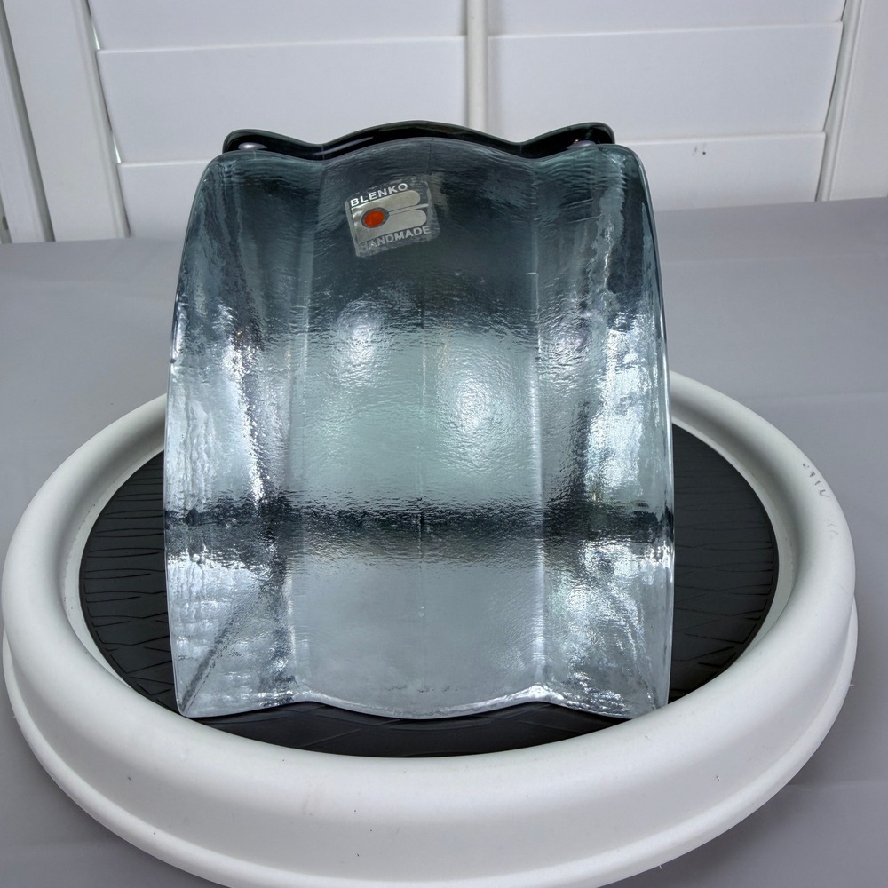 Blenko Handmade Art Glass Bookends Ice Blue Charcoal Textured Glass Pair MCM